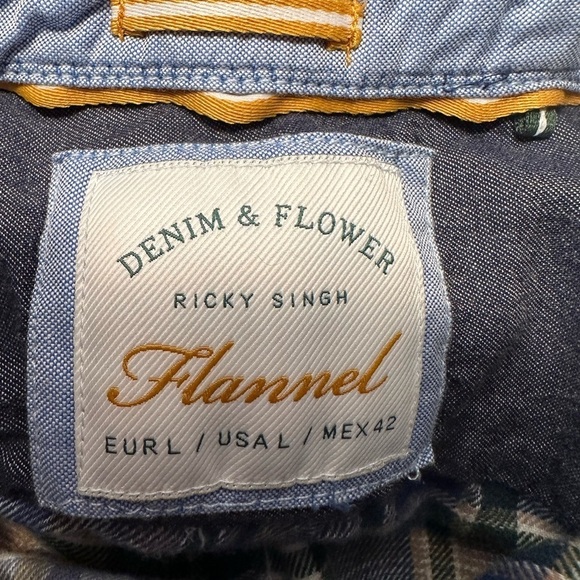 Denim & Flower Ricky Singh‎ Flannel Button Down Shirt Size Large - Picture 3 of 8